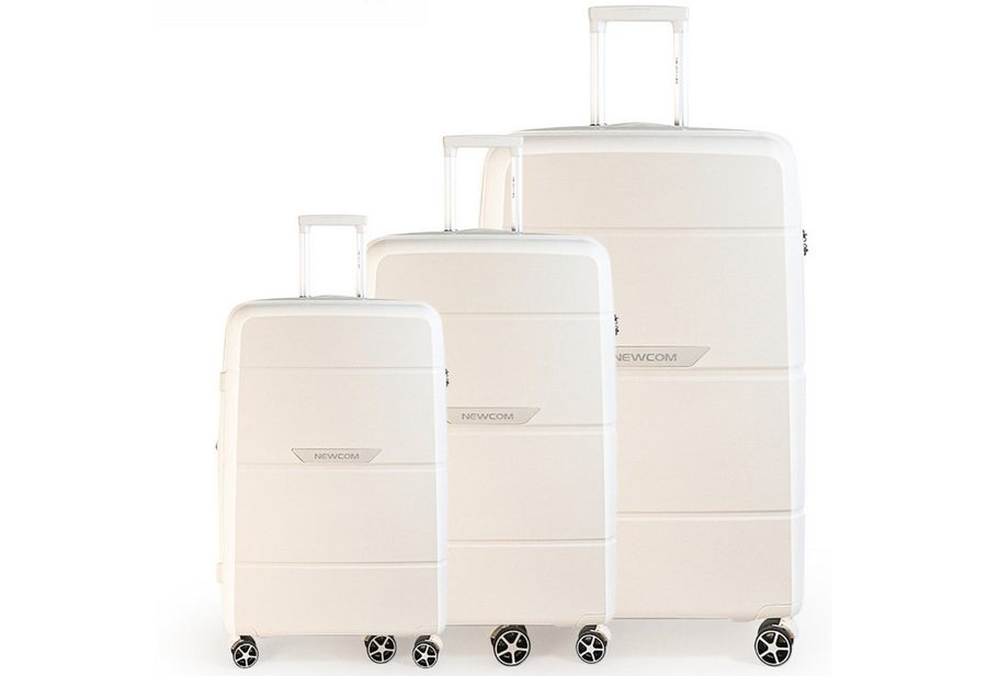 NEWCOM Trolleyset Hartschalenkoffer Set M/L/XL aus PP-Polypropylen, Erweiterbar, TSA, 4 Rollen, (Weiß SET, 3 tlg., 55cm/66cm/75cm), leichter & robuster Reisekoffer Set, 54L/87L/129L von Newcom
