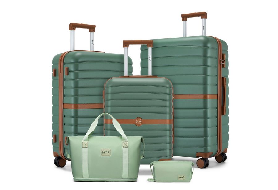 KONO Trolleyset, Hartschalenkoffer 20/24/28 Zoll + Reisetasche (36L) + Kosmetiktasche, 360°-Doppelrollen Rollen, (5 tlg) von KONO