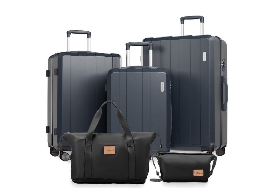 VALLSERO Trolleyset Koffer-Set( M,L,XL) Hartschalen-Koffer, Rollkoffer 5-teiliges Set, Handgepäck 4 Rollen, ABS-Material, Schwarz/Pink von VALLSERO