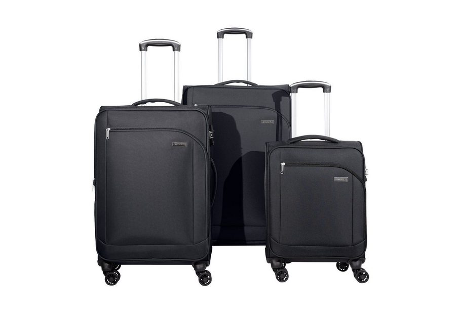 Crosstravel Trolleyset Monterey, 4 Rollen, (3 tlg., Weichgepäck Trolley Set), Volumenerweiterung bei Größe M+L