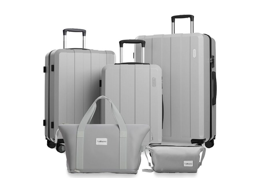 VALLSERO Trolleyset Koffer-Set( M,L,XL) Hartschalen-Koffer, Rollkoffer 5-teiliges Set, Handgepäck 4 Rollen, ABS-Material, Schwarz/Pink von VALLSERO