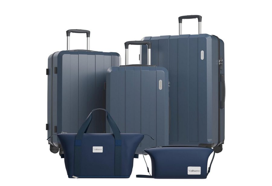 VALLSERO Trolleyset Koffer-Set( M,L,XL) Hartschalen-Koffer, Rollkoffer 5-teiliges Set, Handgepäck 4 Rollen, ABS-Material, Schwarz/Pink von VALLSERO