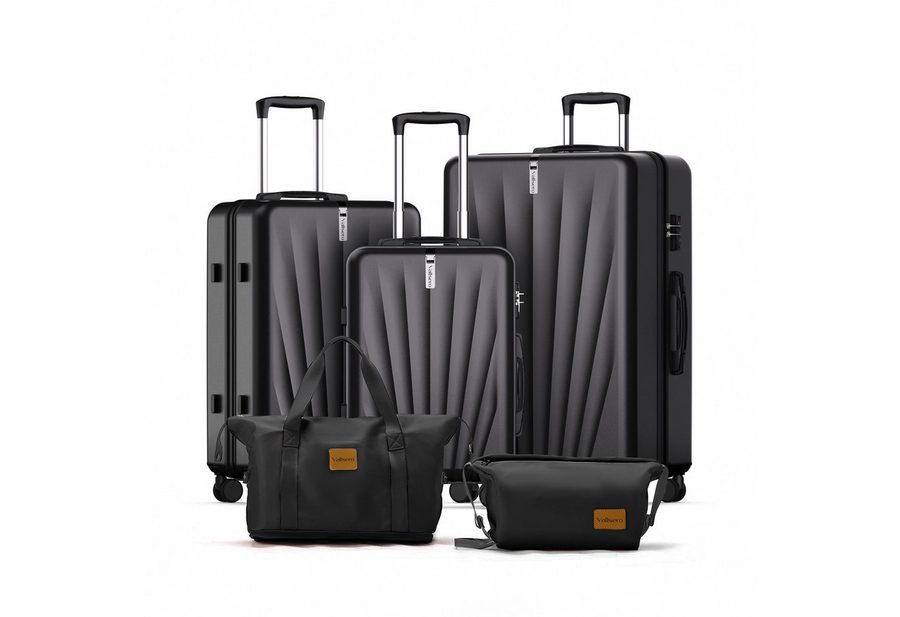 VALLSERO Trolleyset M-L-XL-Set, Gepäck mit Kosmetiktasche, Hartschalen-Koffer, 5-teiliges Set, hochfestes ABS-Gehäuse, 360° geräuschloses Rad von VALLSERO
