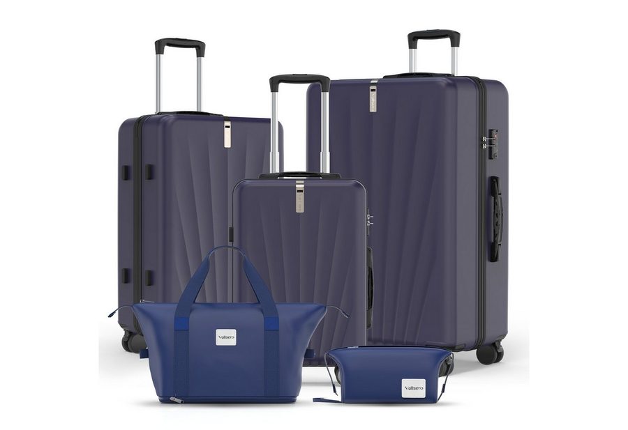 VALLSERO Trolleyset M-L-XL-Set, Gepäck mit Kosmetiktasche, Hartschalen-Koffer, 5-teiliges Set, hochfestes ABS-Gehäuse, 360° geräuschloses Rad von VALLSERO
