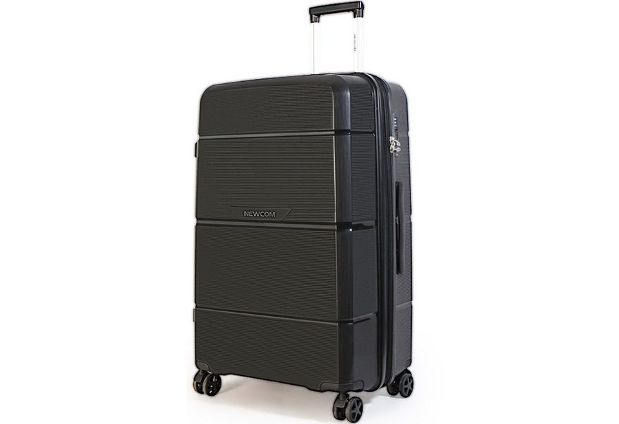 NEWCOM Hartschalen-Trolley Reisekoffer Erweiterbar, Hartschale Koffer mit TSA-Schloss, PP, 4 Rollen, 24 Zoll/L, Schwarz, ultraleichter & robuster Check-in Koffer von Newcom