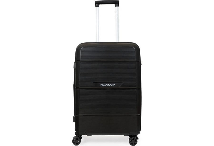 NEWCOM Hartschalen-Trolley L/66cm Hartschalenkoffer, Polypropylen, Erweiterbar, TSA-Zahlenschloss, 4 Rollen, 360° drehbar, 24 Zoll, Schwarz, leichter & robuster Reisekoffer von Newcom