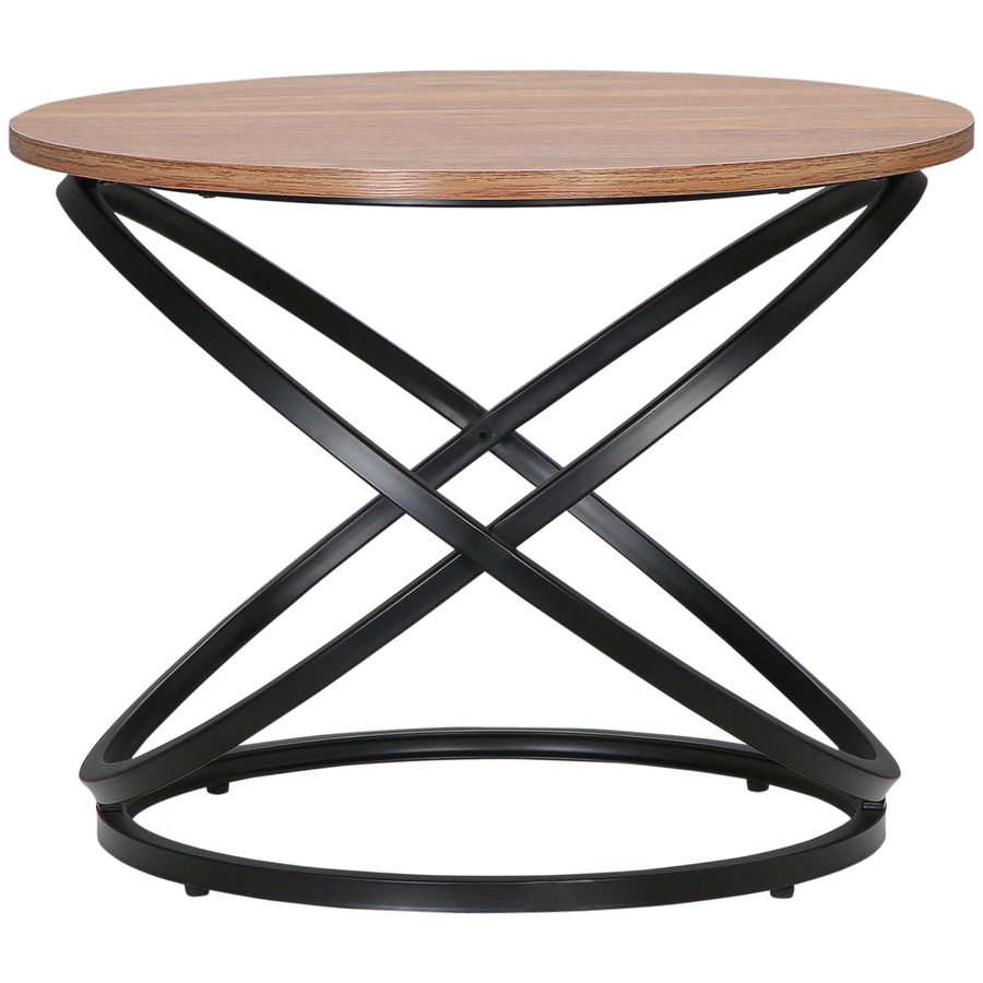 HOMCOM Couchtisch Runder Beistelltisch Industriedesign aus Schwarzem Metall und Holzplatte - Ø 60 x 46H cm   Aosom