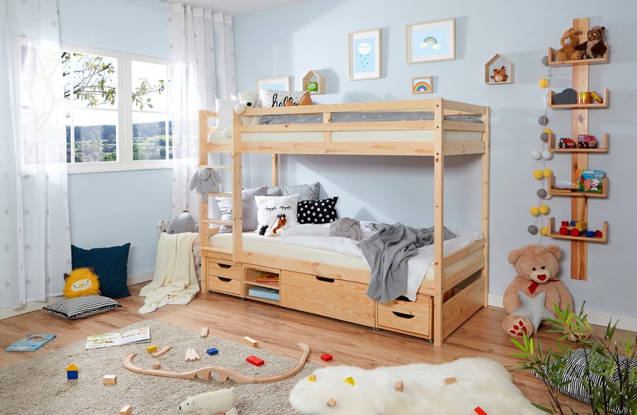 Ticaa Etagenbett Finn Natur mit 4er Funktionsschubkasten von TICAA