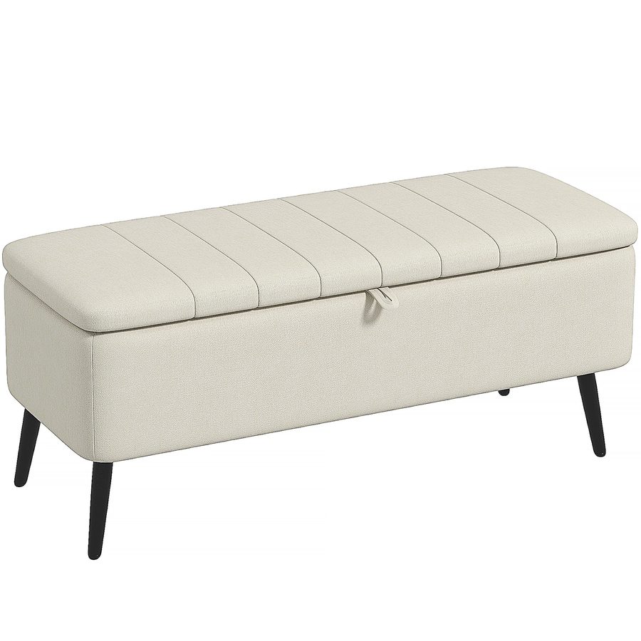 HOMCOM Sitzbank mit Stauraum Polsterbank in Leinenoptik, Sitztruhe mit Stahlbeine, Truhenbank für Wohnzimmer Schlafzimmer Flur 102 x 40 x 44 cm, Cremeweiß   Aosom