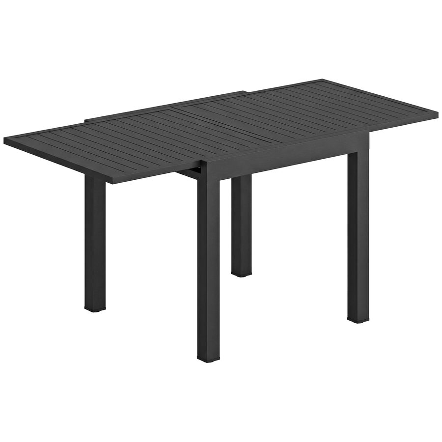 Outsunny Gartentisch Ausziehbarer 80/160 x 80 cm Aluminium Esstisch für 4-6 Personen, Rechteckiger Balkontisch mit Lamellenplatte, Wetterfest Terrassentisch für Garten, Balkon Terrasse Schwarz   Aosom