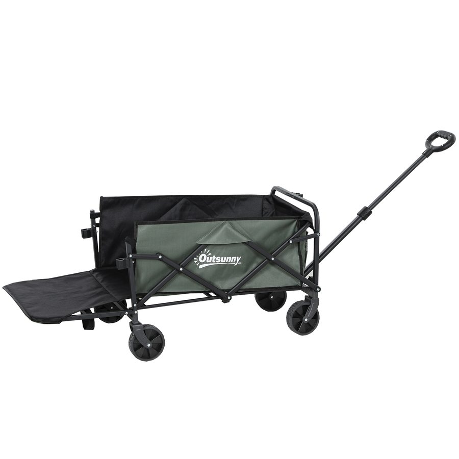 Outsunny Gartenwagen 120 kg belastbar, klappbar Transportwagen mit herausnehmbare Plane, Griff, Rädern, Lenkachse, Bollerwagen Handwagen Gartenkarre 95 Liter Gerätewagen für Haus Garten, Grün   Aosom