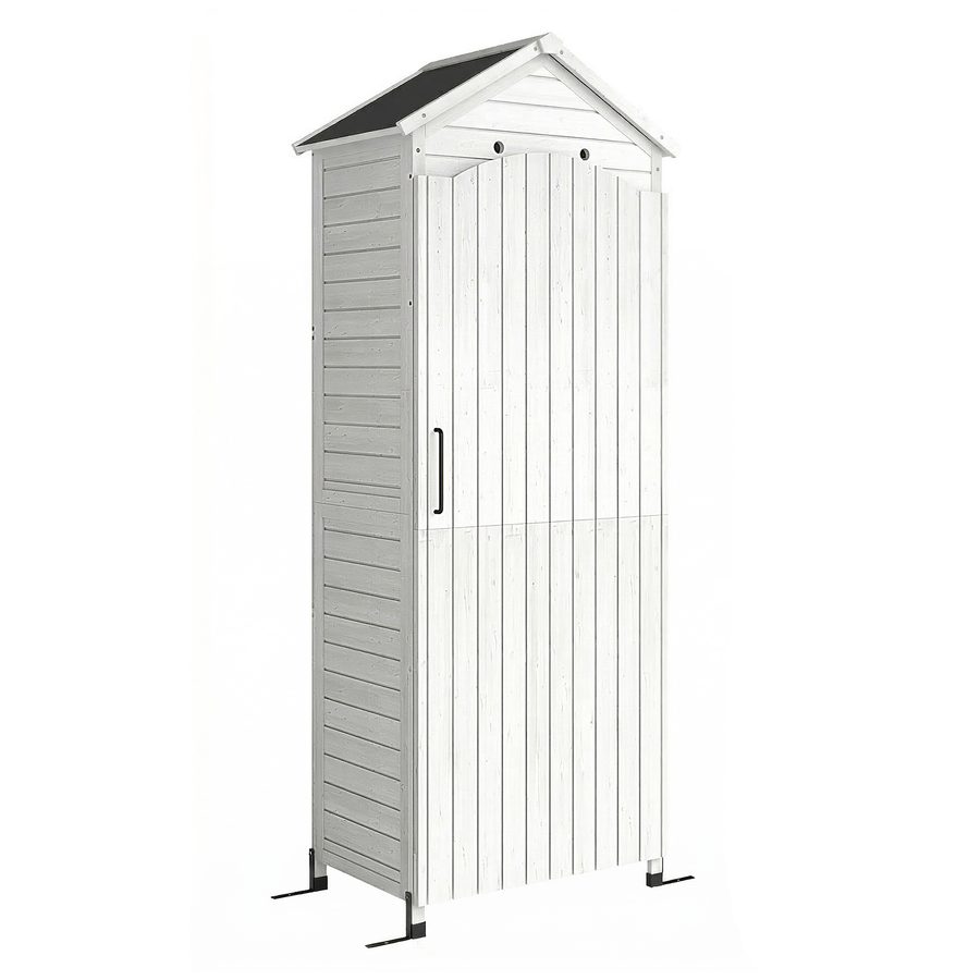 Outsunny Gartenschrank Holz extra hohe Geräteschuppen mit verstellbar Ablage magnetisch Tür galvanisiert Dach Belüftung Kippschutz 85x58x213 cm Geräteschrank Gerätehaus für Garten Terrasse Weiß   Aosom