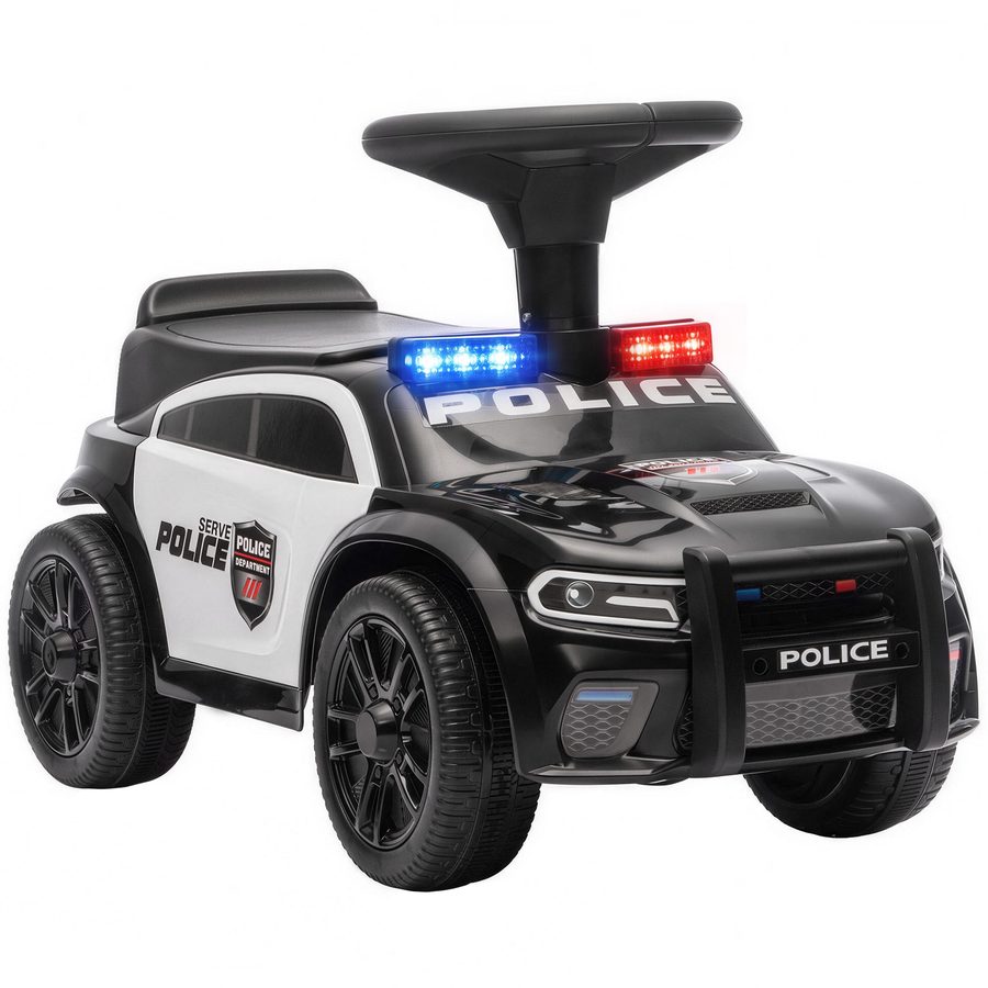 AIYAPLAY Rutschauto Kinder Polizei Rutschfahrzeug mit Musik Licht Anti-Kipp-Schutz & Stauraum unter dem Sitz, Aufsitzauto Kinderfahrzeug für Kinder von 18-36 Monaten, Schwarz   Aosom
