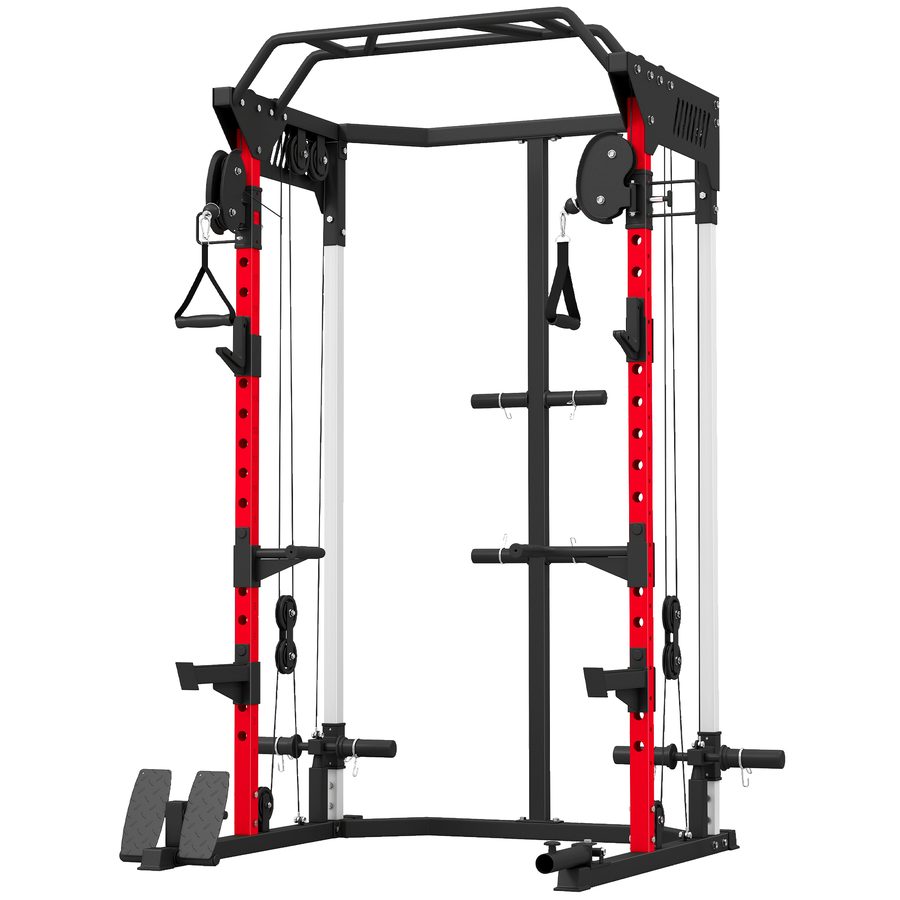 SPORTNOW Power Cage Smith Machine, Power Rack mit verstellbarem Kabelzugsystem, multifunktionales Squat Rack für Krafttraining zu Hause mit Klimmzugstange, Dip-Station, Landmine, bis 300kg   Aosom