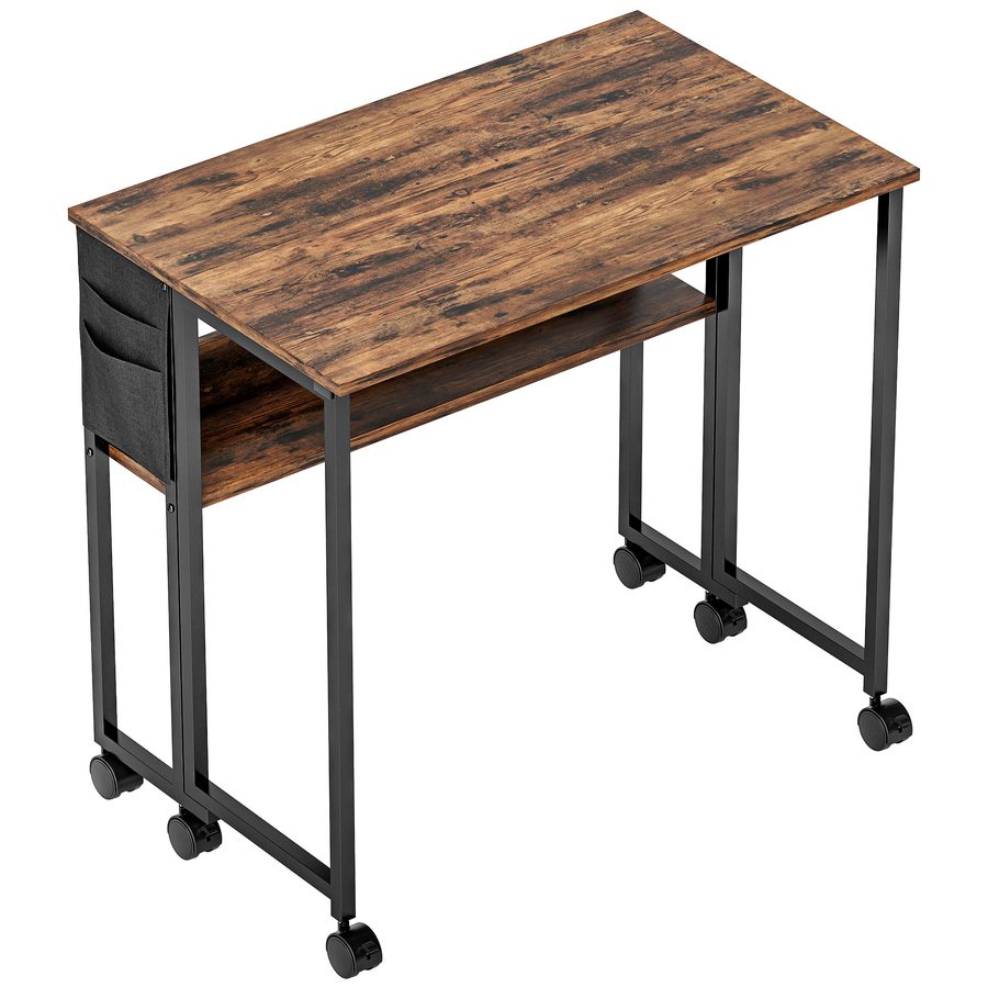 HOMCOM klappbarer Schreibtisch auf Rollen, Computertisch 80 x 50 cm mit Regal und Aufbewahrungstasche, Schreibtisch für Homeoffice, Schlafzimmer, kleine Räume, rustikales Braun   Aosom von HOMCOM