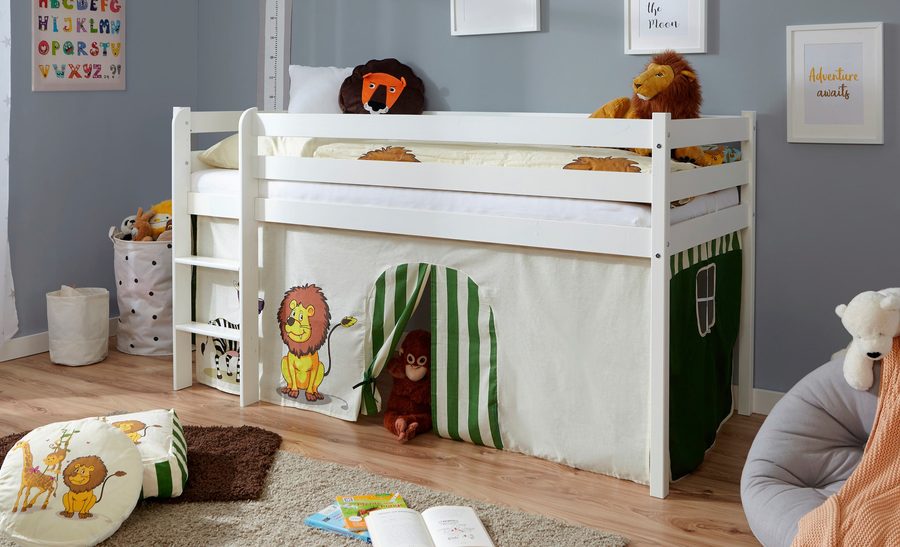 Ticaa Hochbett Kiefer Weiß Vorhang "Safari" von TICAA