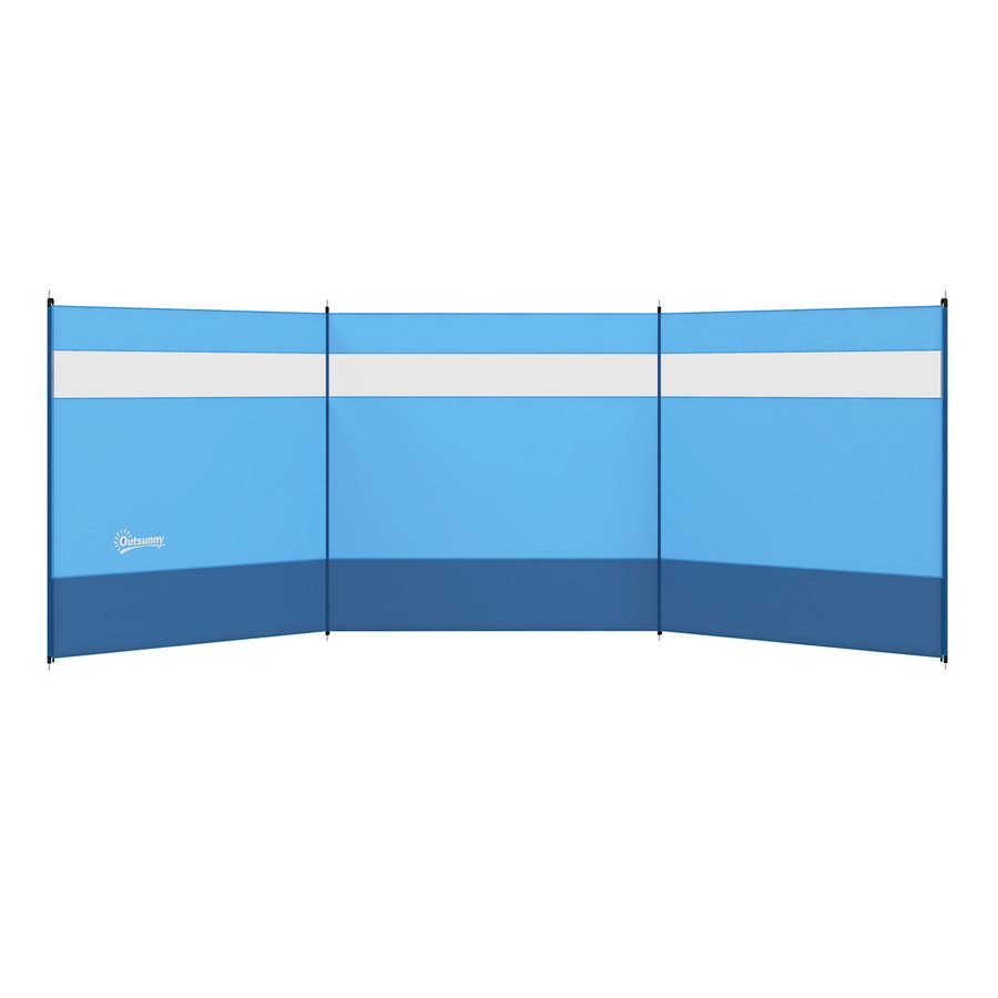 Outsunny Windschutz faltbar Camping Sichtschutz mit Lichtquellenfenster Heringen Seilen Windfang Zaun Strandwindschutz Strandschutz für Camping Garten, Strand, Terrasse 440 x 140 cm Blau   Aosom