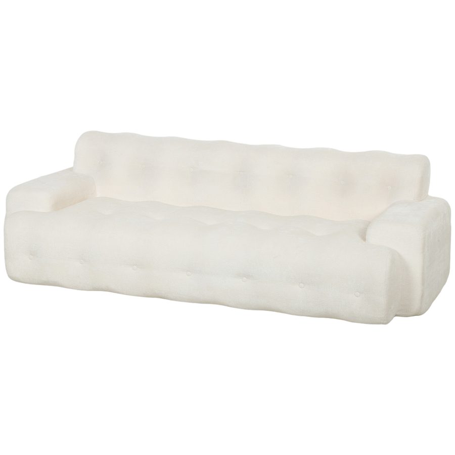 HOMCOM 3‑Sitzer Chenille Sofa 211 cm, gesteppter Bezug, tiefe Sitzfläche, breite Armlehnen, dicke Polsterung, moderner Stil, vakuumkomprimiert, montagefrei, für Schlafzimmer, Büro, Creme   Aosom von HOMCOM