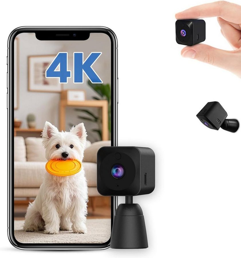 SpionProfi Überwachungskamera 4K Mini Wlan Kamera Video Überwachungskamera Wifi Live App Cam (1-tlg., Mini Kamera mit kostenloser App - Nachtsicht & Bewegungsmelder)