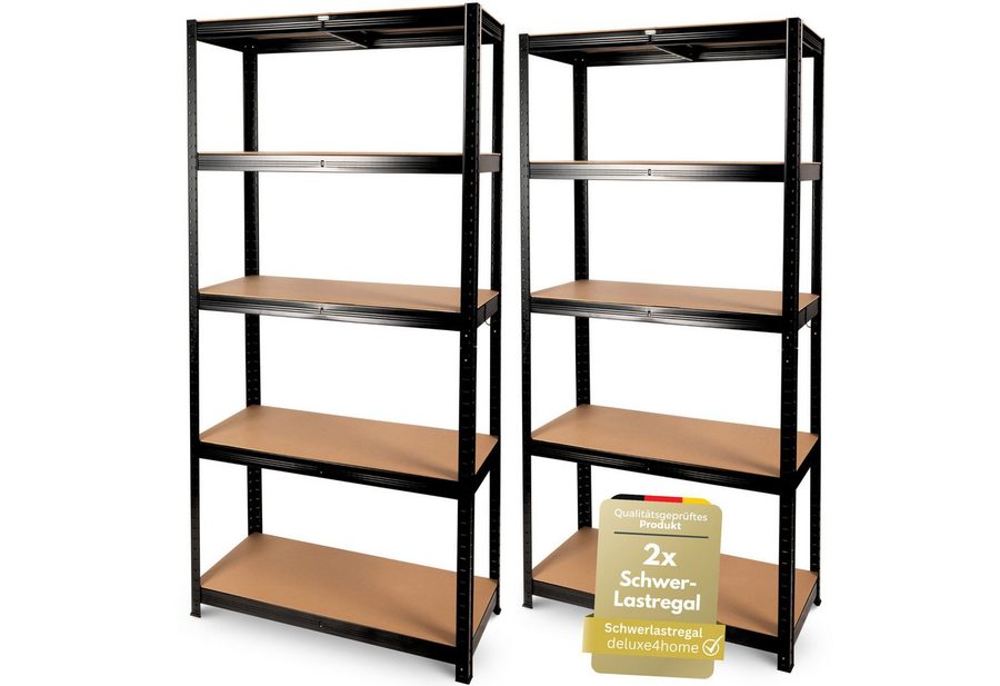 deluxe4home Schwerlastregal 2er Set Kellerregal verzinkt I 40x90x180 cm I Lagerregal bis 875kg