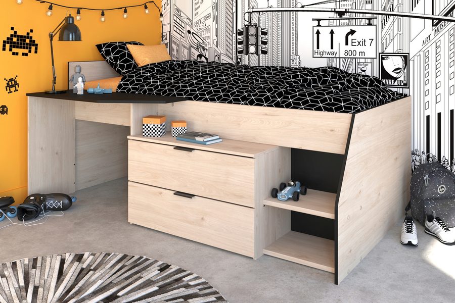 Parisot Multifunktions Hochbett "Milky 2" Industrial Style / Eiche Jackson von Parisot