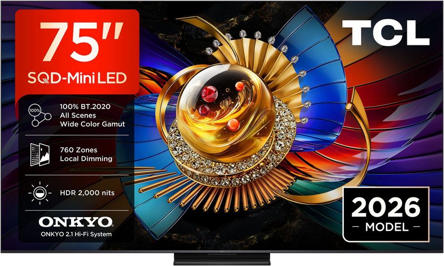 TCL 75Q7D ProX1 Mini-LED-Fernseher (189 cm/75 Zoll, 4K Ultra HD, Google TV, SQD-Mini LED, AiPQ Prozessor, ONKYO 2.1, Dolby Vision, Apple AirPlay 2)