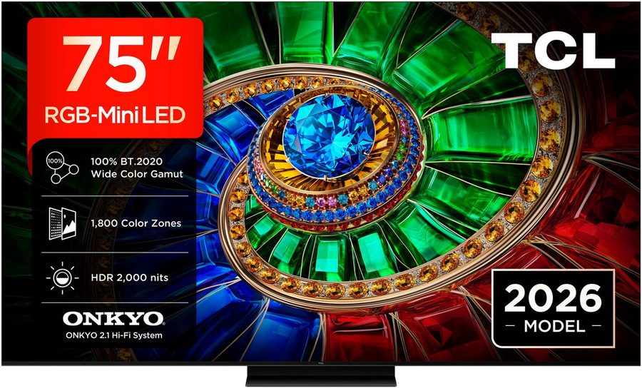 TCL 75RM7LX1 Mini-LED-Fernseher (189 cm/75 Zoll, 4K Ultra HD, Google TV, Apple Airplay 2, 2.000 nits HDR, 100 % BT.2020, ONKYO 2.1)