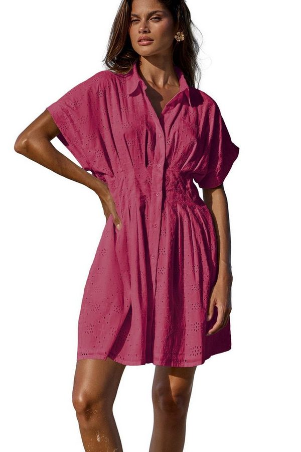 LIPSY Minikleid Lipsy Kurzärmeliges Mini-Hemdkleid, Lochstickerei (1-tlg)