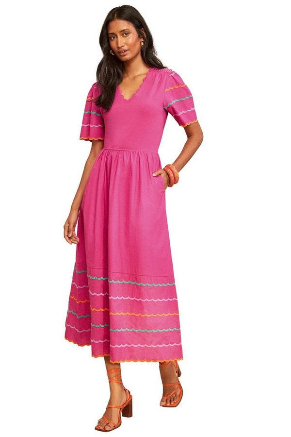 Love & Roses Midikleid Love & Roses Midikleid mit Bogenkante, Regular (1-tlg)