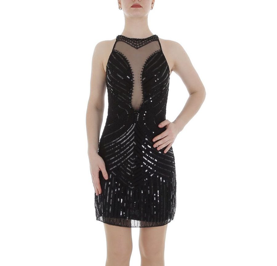 Ital-Design Partykleid Damen Party & Clubwear Pencil (86365323) Pailletten Glänzend Tüll Minikleid in Schwarz