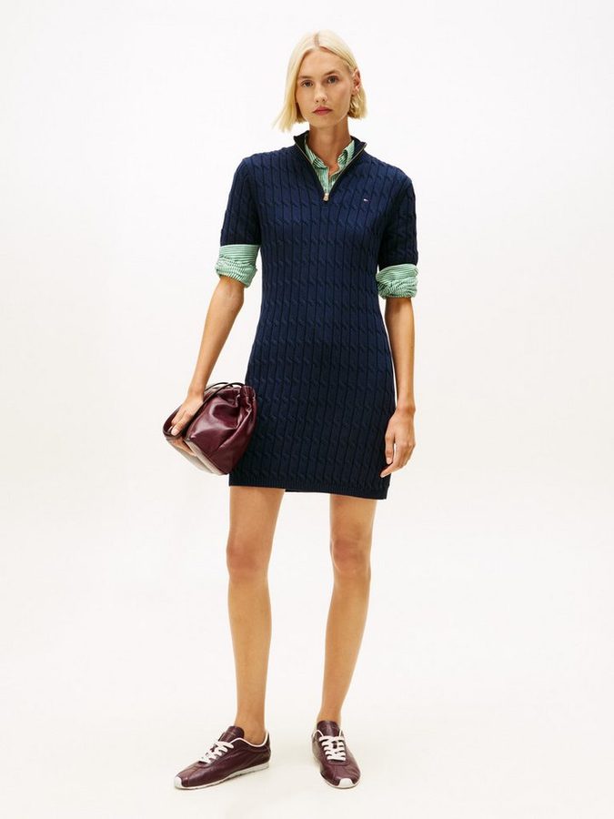 Tommy Hilfiger Minikleid CO CABLE MID GG SHIFT MK DRESS mit Zopfmuster