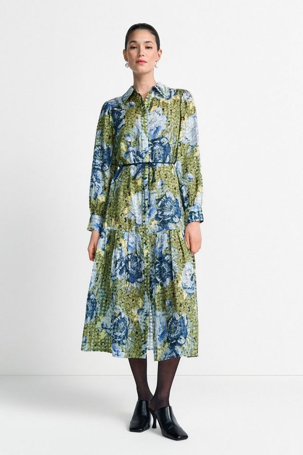 RICHROYAL Midikleid mit Pfingstrosenprint, Seiden-Anteil