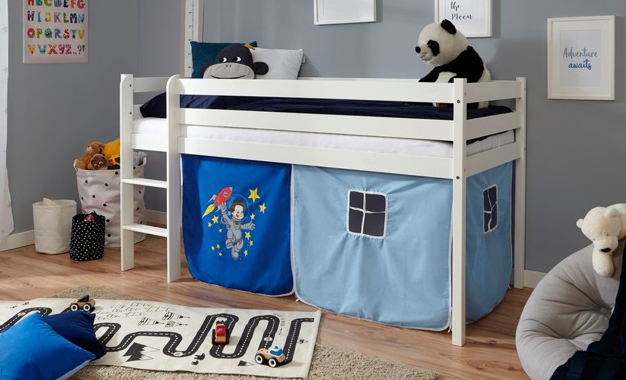 Ticaa Hochbett Kiefer Weiß Vorhang "Astronaut" von TICAA