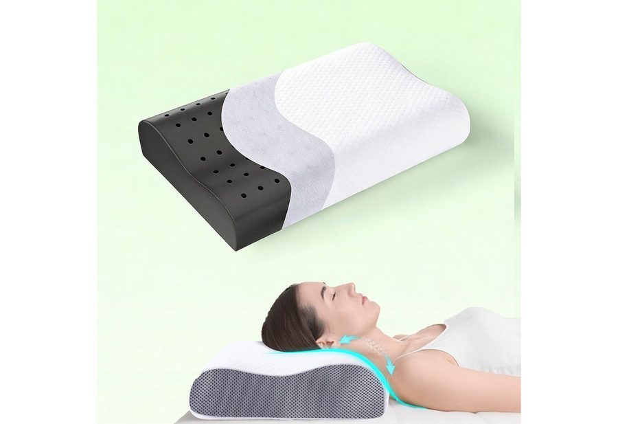 Elegear Nackenstützkissen nackenkissen orthopädisch, kopfkissen nackenschmerzen, schlafkissen, Füllung: Memory Foam, Seitenschläfer, Bauchschläfer, Rückenschläfer, 55 x 35cm Ergonomisches kopfkissen mit kissenbezüge, nackenstützkissen von Elegear