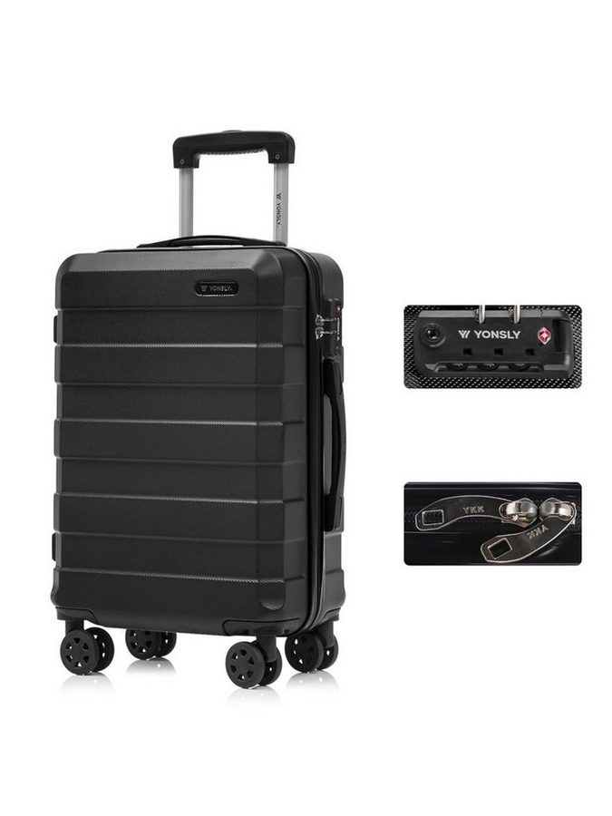 YONSLY Hartschalen-Trolley Hartschalen-Reisekoffer Trolley Rollkoffer Kabinenkoffer aus ABS, 4 Rollen, mit TSA-Schloss, YKK-Reißverschluss, austauschbaren Rollen und Griffen