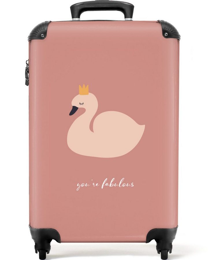 NoBoringSuitcases.com© Kinderkoffer Schwan - Rosa - Krone - Du bist fabelhaft - Sprichwörter 55x35x20cm, Handgepäck-Koffer, Kinderkoffer, Reisekoffer Mädchen