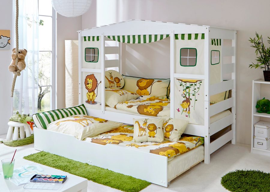Ticaa Hausbett mit Bettkasten "Safari" Kiefer Weiß von TICAA