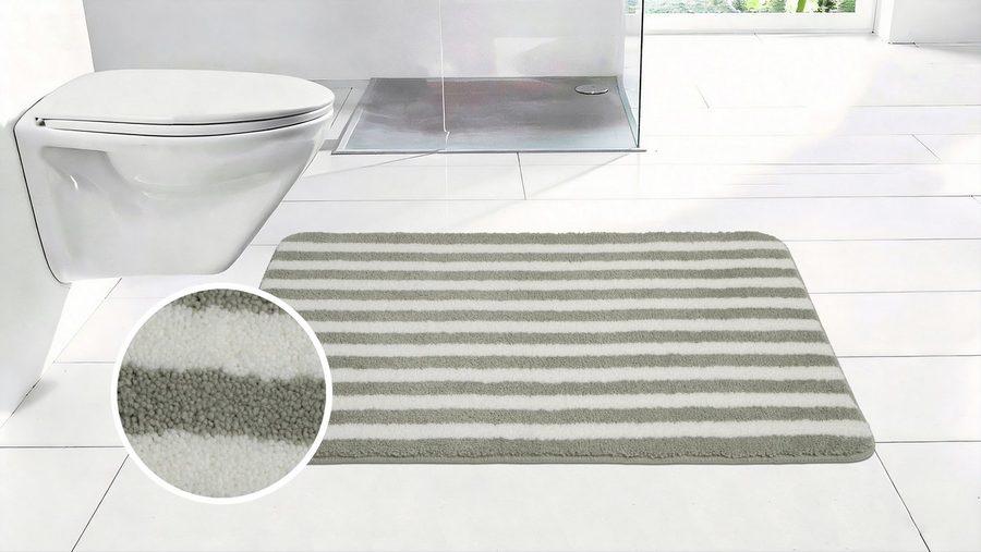 OTTO home Badematte Streifen, Jannika, Badvorleger, Badezimmer Teppich, Höhe 12 mm, rutschhemmend beschichtet, schnell trocknend, fußbodenheizungsgeeignet, Polyester, rechteckig, Scandi, modern, gestreift, Badteppich, Badematten von OTTO home