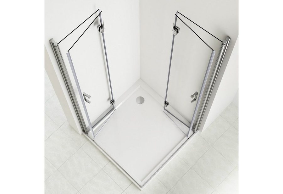 GOEZES Eckdusche Falttür 90x75 100x80 100x100 H:195cm Duschkabine Eckeinstieg Faltbar, BxT: 80x80 cm, NANO Sicherheitsglas, Duschtür aus glas, 180º Falt Drehtür, mit Alu-Bodenleiste, Aluprofil, öffnet sich nach innen und auße, Rechts-und Links montierbar von GOEZES