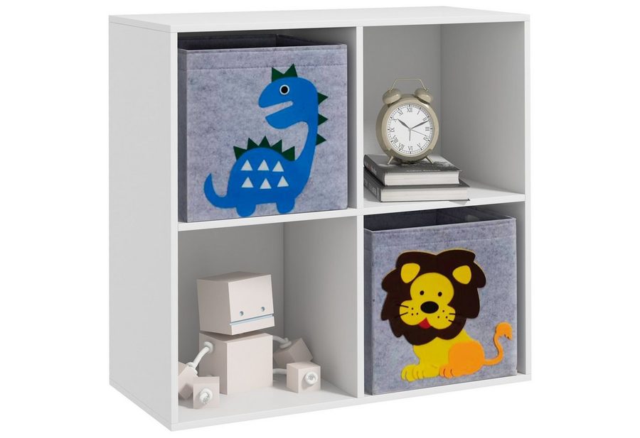 ZONEKIZ Kinderregal Bücherregal Spielzeug-Organizer 2 Aufbewahrungsboxen, 2 off.Fächer, Kinder-Aufbewahrungsschrank 1-tlg., für Schlafzimmer, Spielzimmer, Klassenzimmer, Kindergärten, Weiß