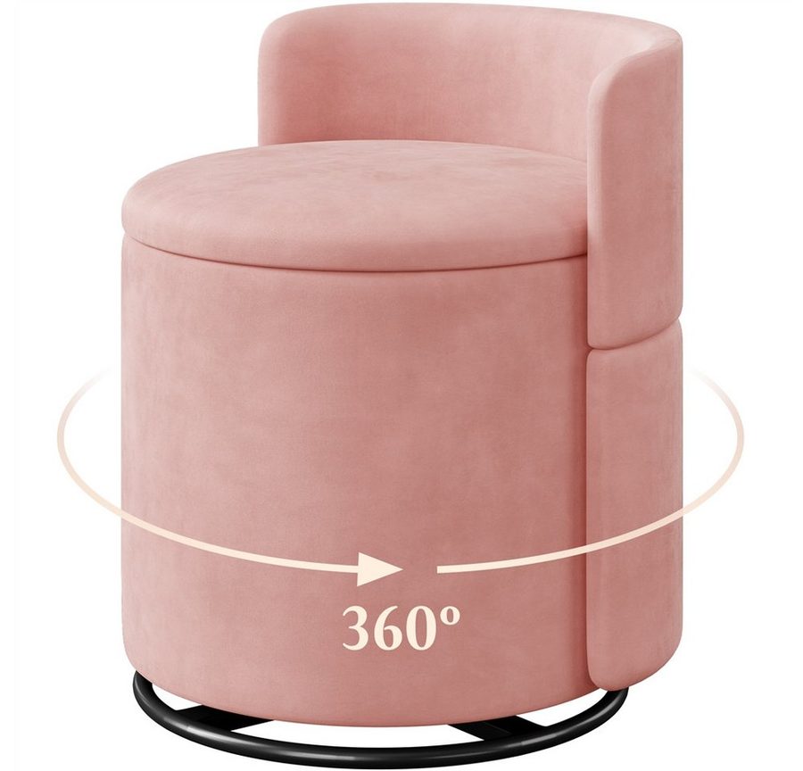Yaheetech Polsterhocker 360° Drehbarer Sitzhocker mit Stauraum & Rückenlehne, 40 L Schminkhocker aus Samt für Wohnzimmer
