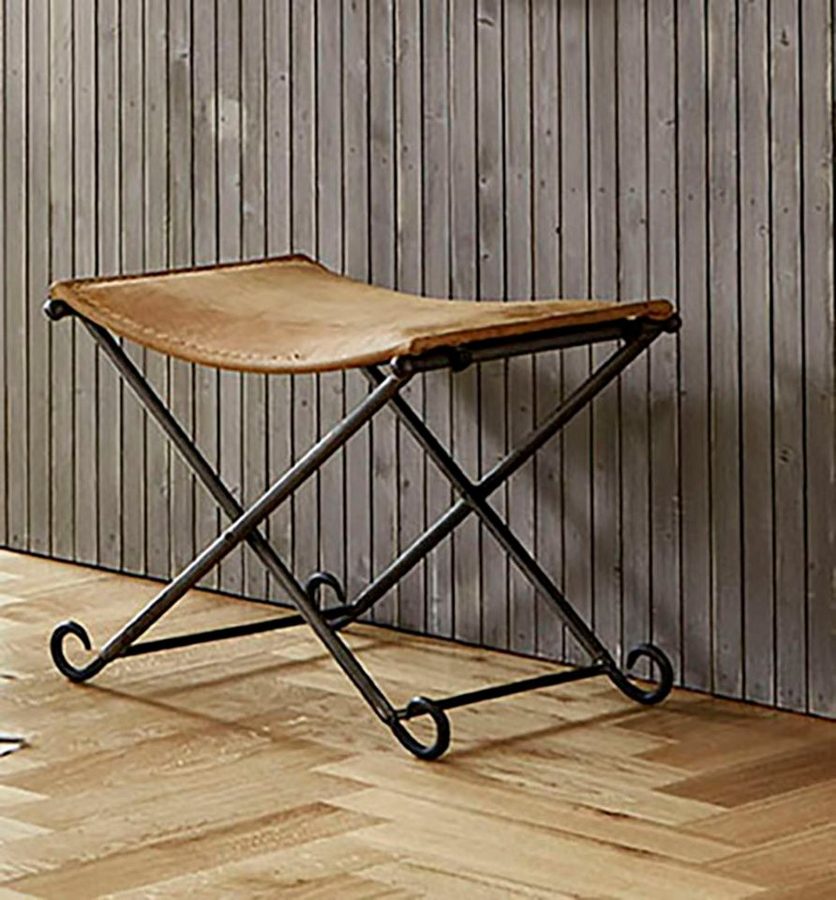 HAKU Hocker Pouf, Schemel, Stockerl, rechteckig - aus Leder Braun - B/T/H 58/50/49 cm