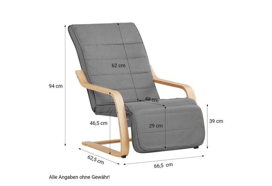 Homestyle4u Relaxsessel Schwingsessel Schaukelsessel Wohnzimmer Grau Schaukelstuhl Fußstütze (1 Stuhl, 1-St., Stuhl mit Bezug), Bezug abnehmbar, Fußteil verstellbar, Essstuhl