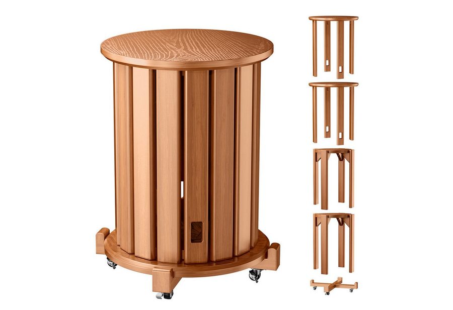 Rutaqian Sitzhocker Massivholz Stapelhocker 4er Set mit Rollen, runde Hocker (Ein 4-teiliges Set), 4 Hocker als ein Möbelstück – stapelbar, Massivholz & mit Rollen