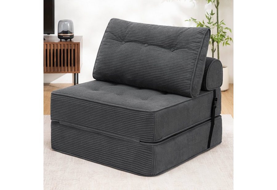 MECO Schlafsofa 3-in-1 Klappsofa Schlafsessel Cordstoff mit Kopfkissen+Lendenkissen, Komfortable Schlafcouch Bodensofa 80cm für Schlafzimmer Wohnzimmer