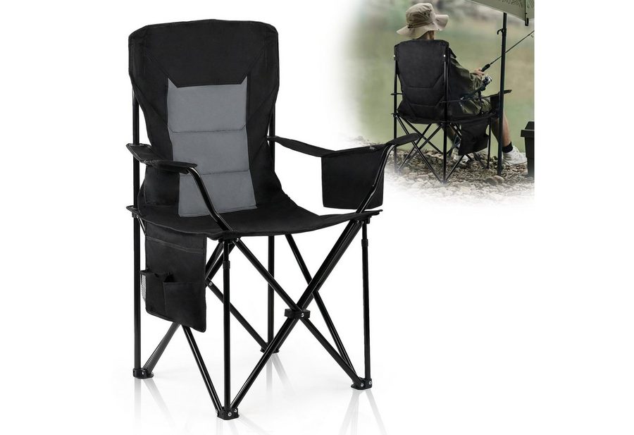 CALIYO Campingstuhl Faltstuhl mit Getränkehalter & Tragetasche Angelsessel (1 St), Klein pack mit Tasche Faltstuhl Anglerstuhl hohe Rückenlehne