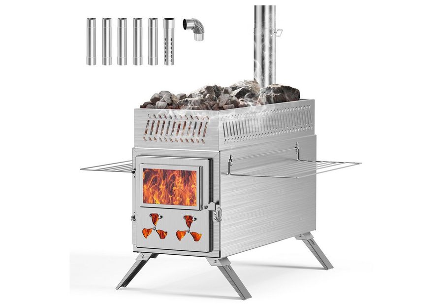 Meulbaty Feuerstelle Campingzeltofen mit Kamin, Saunaofen, faltbarer heißer Zeltofen, (1-St), mit 7 Kaminrohren für Outdoor, Camping, Kochen