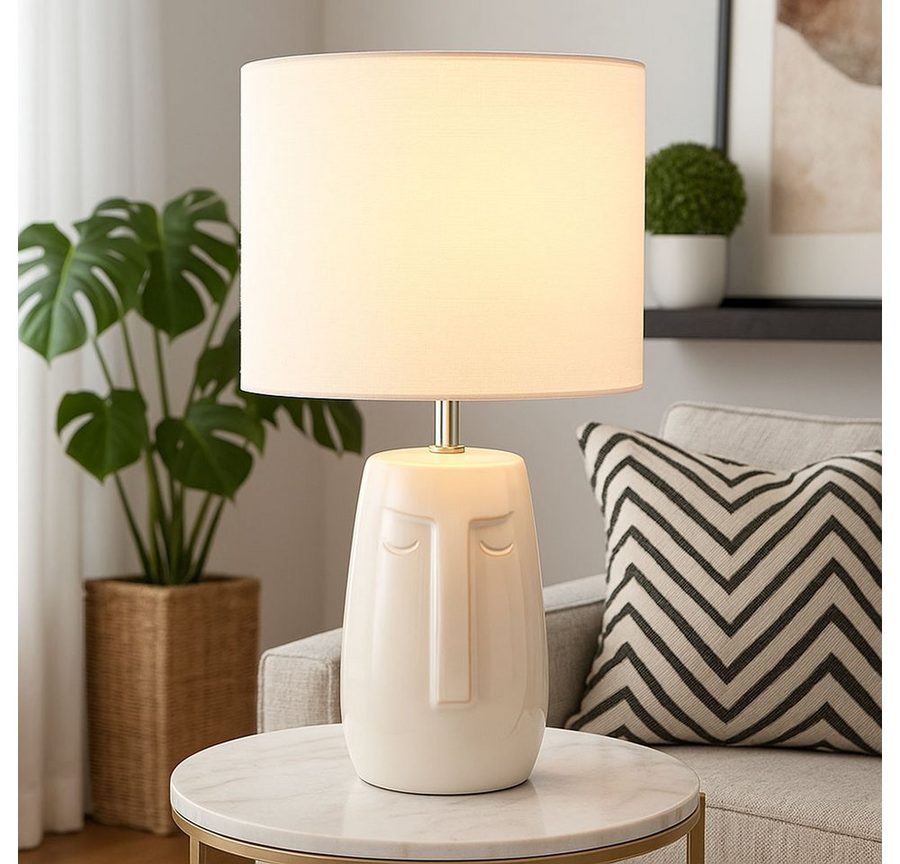 FISCHER & HONSEL Tischleuchte, Leuchtmittel nicht inklusive, Tischlampe Nachttischleuchte Keramik Stoffschirm weiß E14 H 39 cm von FISCHER & HONSEL