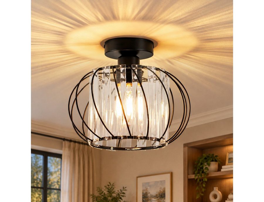Nettlife Deckenleuchte Retro Schwarz Kristall E27 1-Flammig Metall Deckenlampe für Küche Flur, ohne Leuchtmittel, Innen Deckenbeleuchtung für Korridor Balkon flur küchen von Nettlife