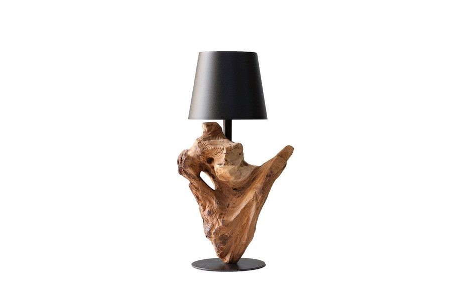 SalesFever LED Tischleuchte Veluno Natürliches Design mit Holzgestell und mattem Lampenschirm, USB-Ladefunktion, Warmweiß, Akku-Tischlampe, 29 cm, 5200 mAh, warmweiß & stufenlos dimmbar von SalesFever